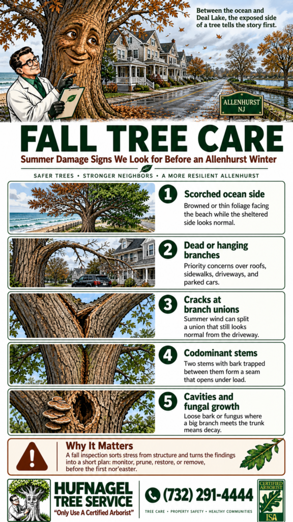 Fall tree care in Allenhurst: five summer damage signs infographic