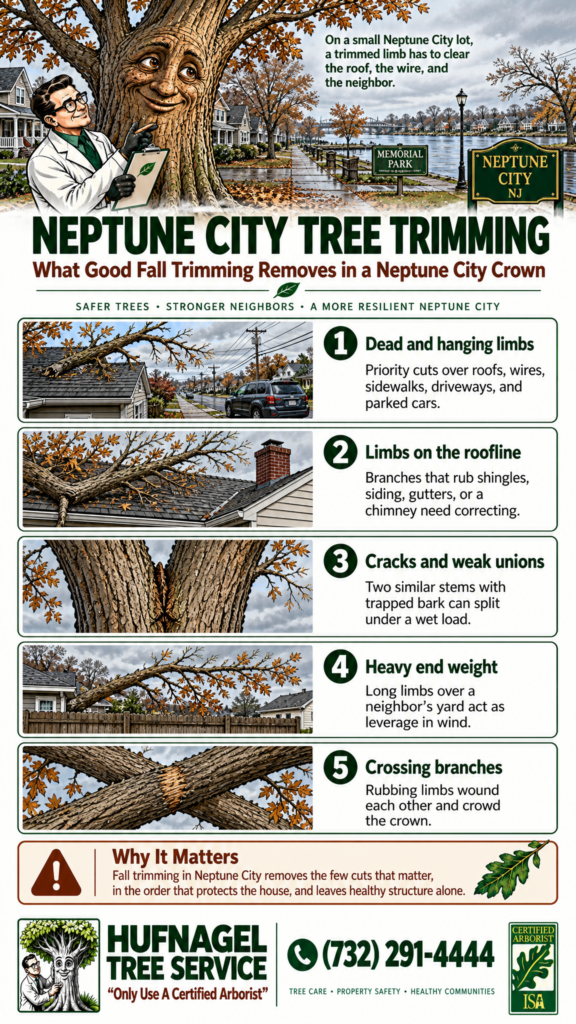Tree trimming in Neptune City: five crown problems that fall trimming removes infographic
