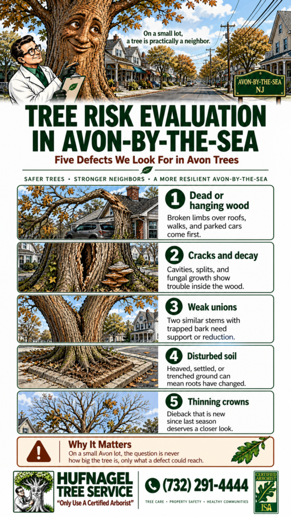 Tree risk evaluation in Avon-by-the-Sea: five defects we look for in Avon trees infographic
