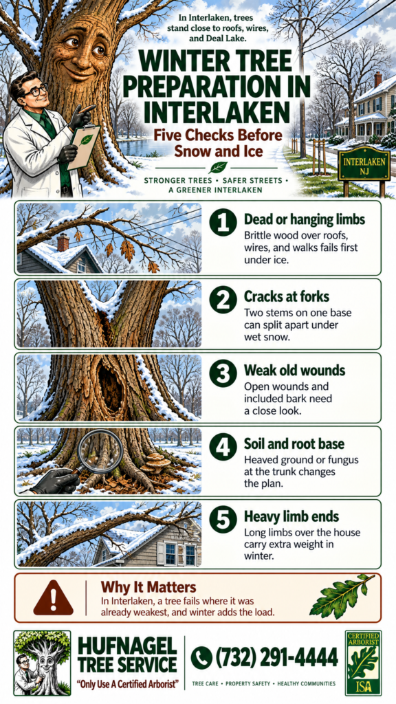 Winter tree preparation in Interlaken: five checks to make on trees before snow and ice infographic
