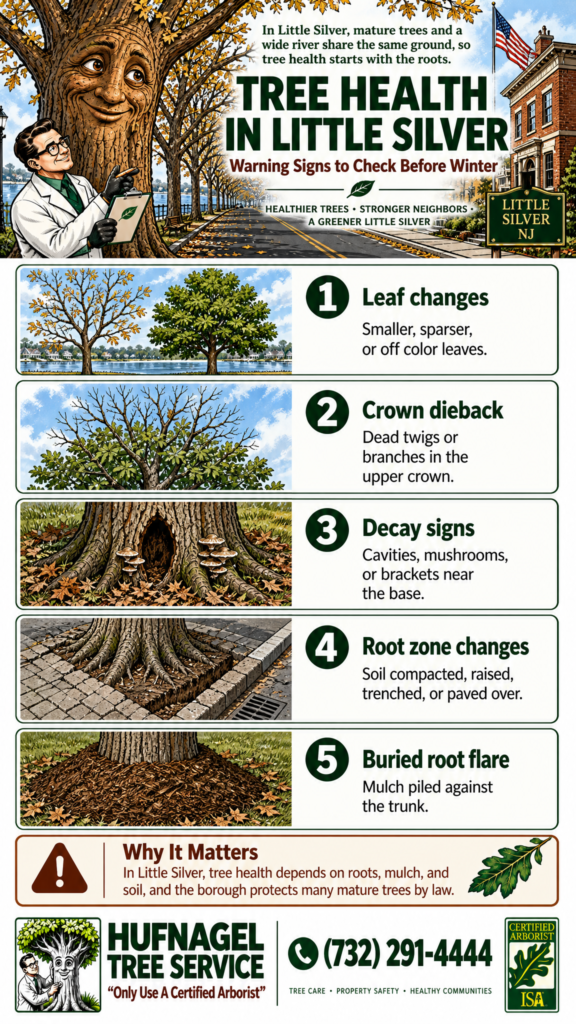 Tree health in Little Silver: five warning signs to check before winter infographic
