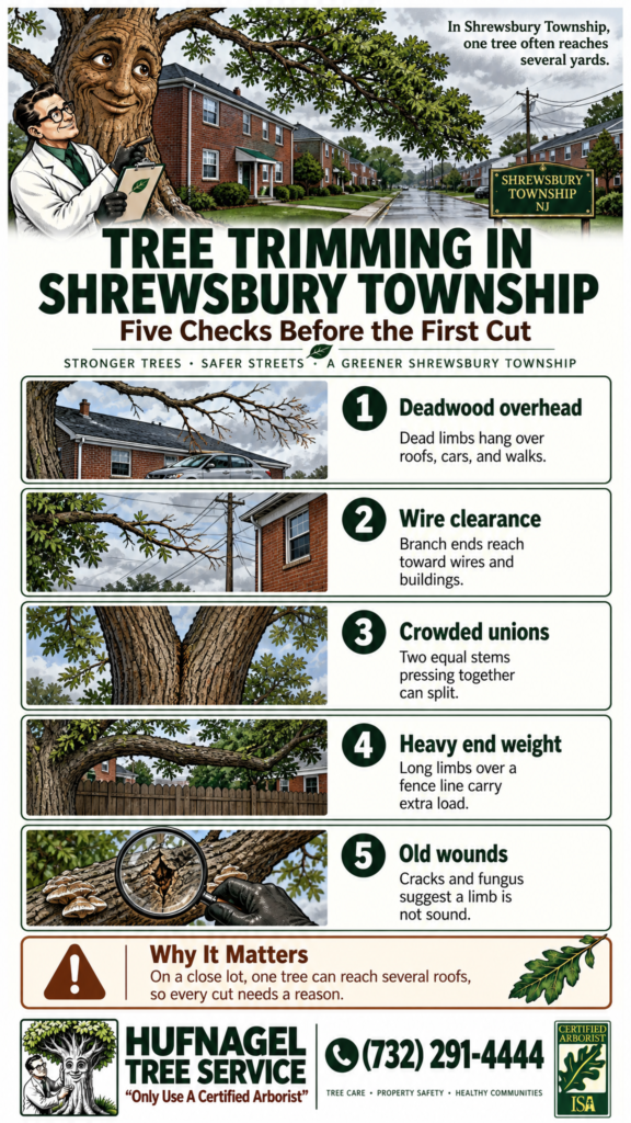 Tree trimming in Shrewsbury Township: five checks before the first cut infographic