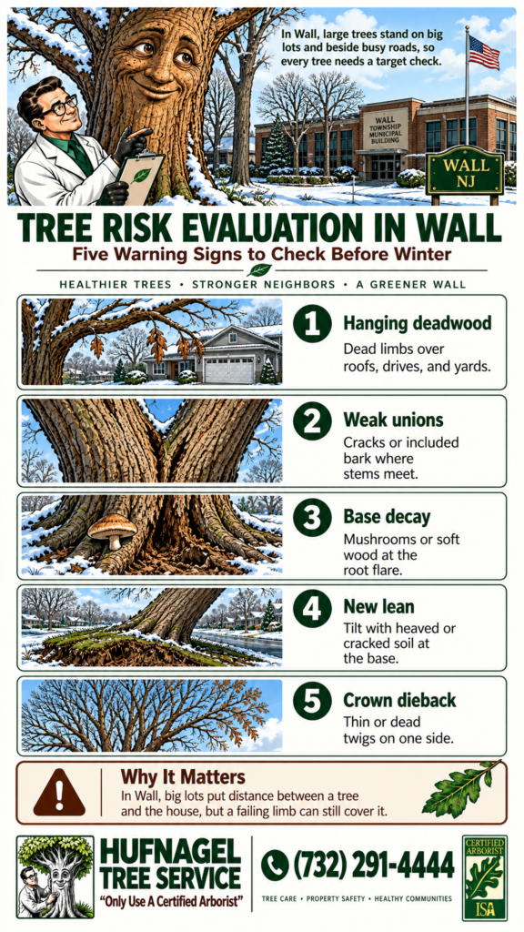 Tree risk evaluation in Wall: five warning signs to check before winter infographic