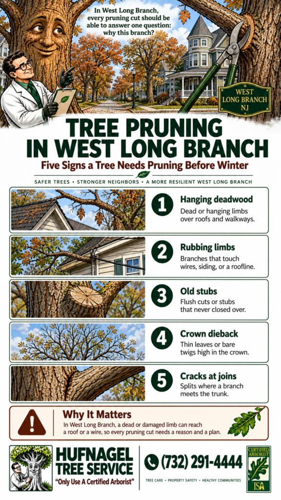 Tree pruning in West Long Branch: five signs a tree needs pruning before winter infographic